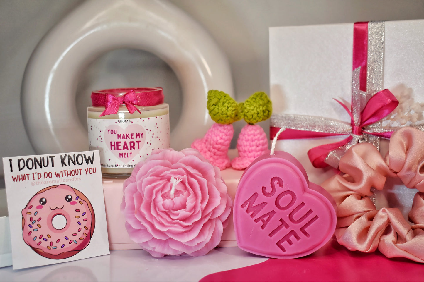 Gift box - with pink & silver ribbon embellished with baby breath